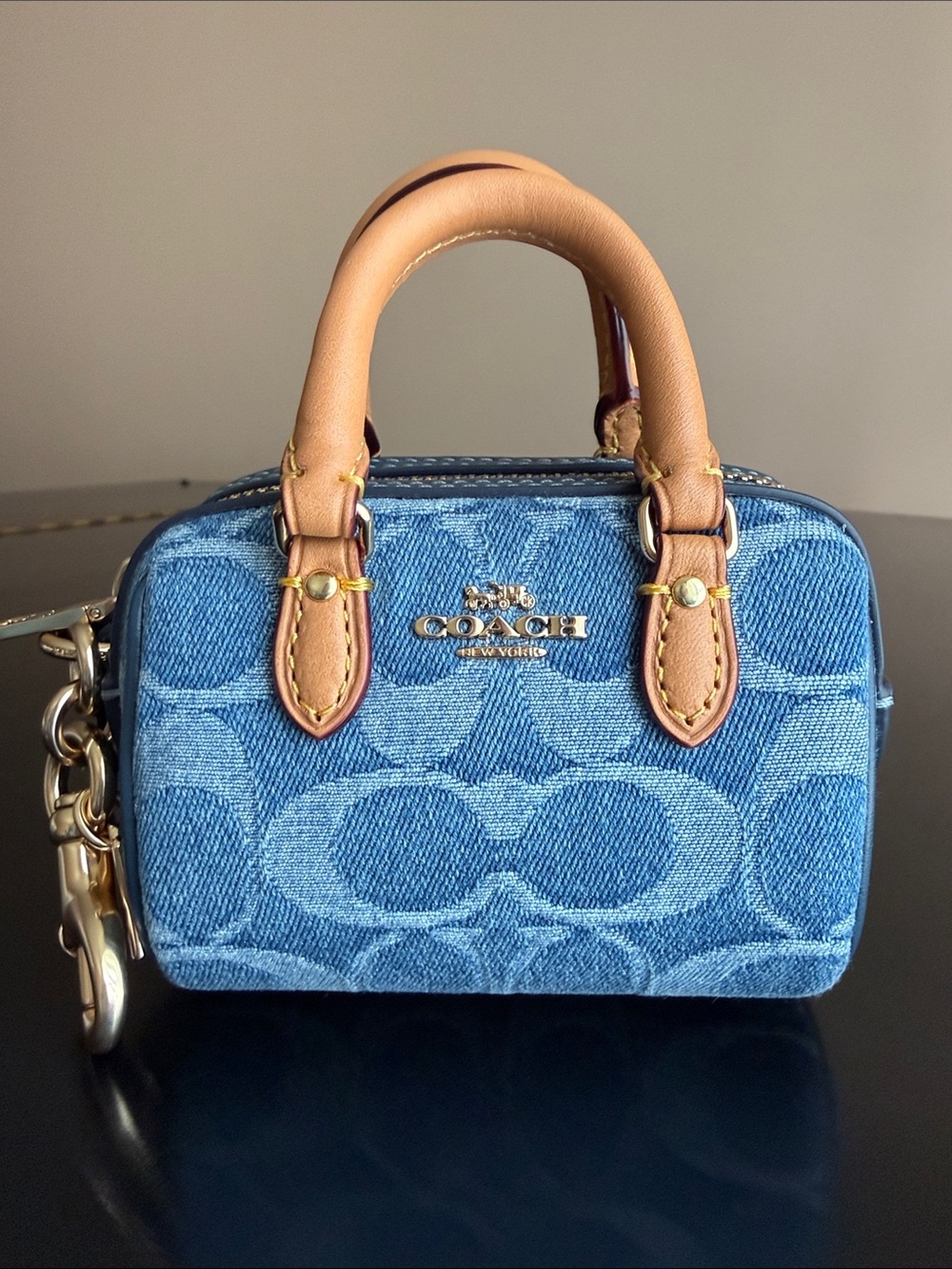 Coach Mini Rowan Bag Charm Signature Denim